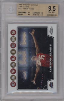 LeBron James from the 2008-09 Topps Chrome  set featuring a X-Fractor parallel graded by Beckett and given an overall grade of 9.5.