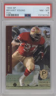 Bryant Young from the 1994 SP set featuring a Foil parallel graded by PSA and given an overall grade of 8.