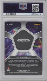 Jayden Daniels from the 2024 Panini Prizm Draft Picks set featuring a Mojo parallel graded by PSA and given an overall grade of 10.