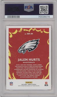 Jalen Hurts from the 2020 Panini Donruss set graded by PSA and given an overall grade of 9.