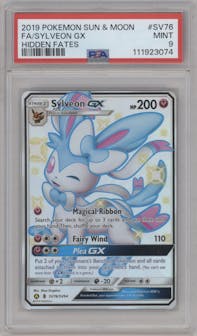 Sylveon GX from the 2019 Pokemon S&M  set graded by PSA and given an overall grade of 9.