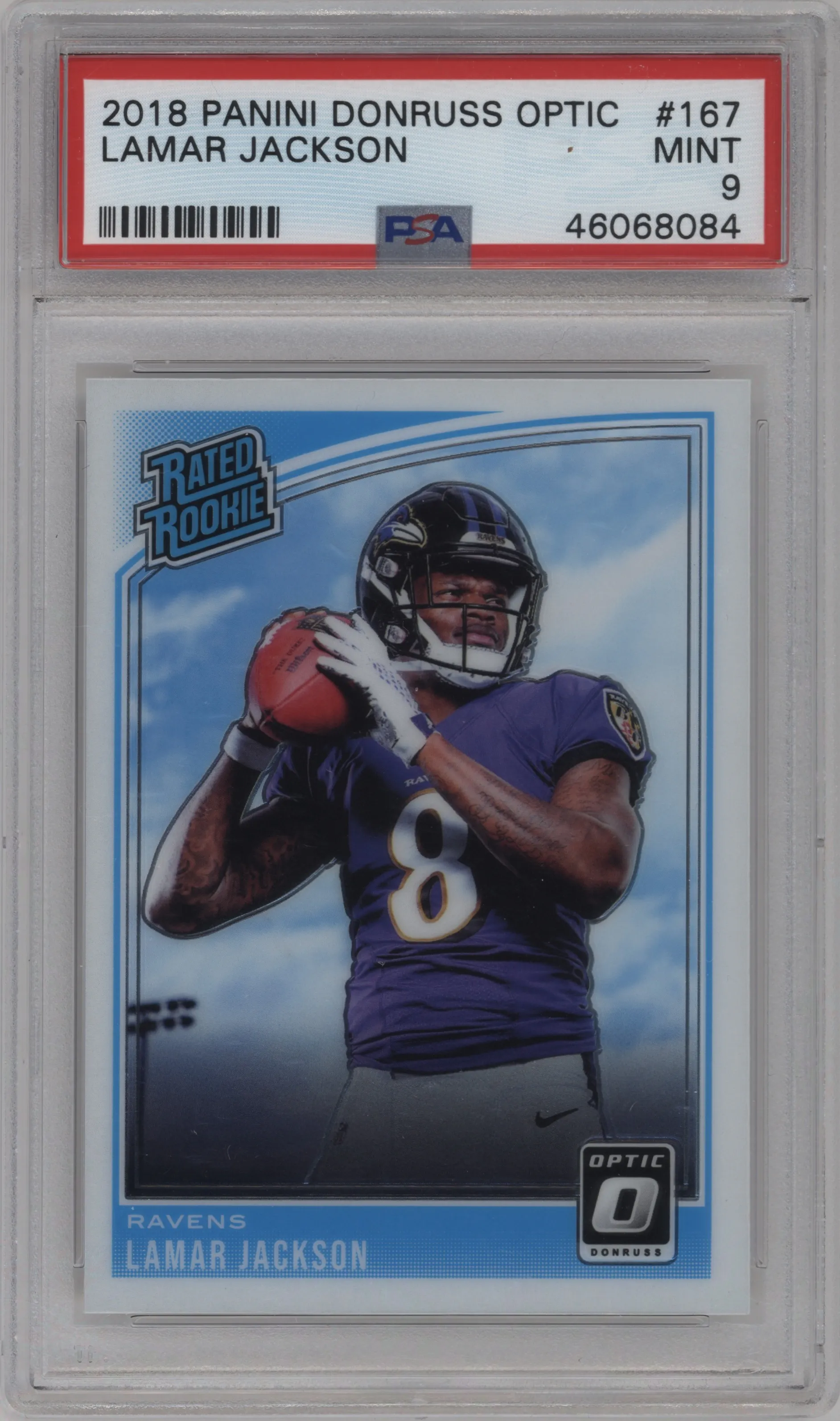 2018 Panini Donruss Optic Rated Rookie Lamar Jackson PSA 9