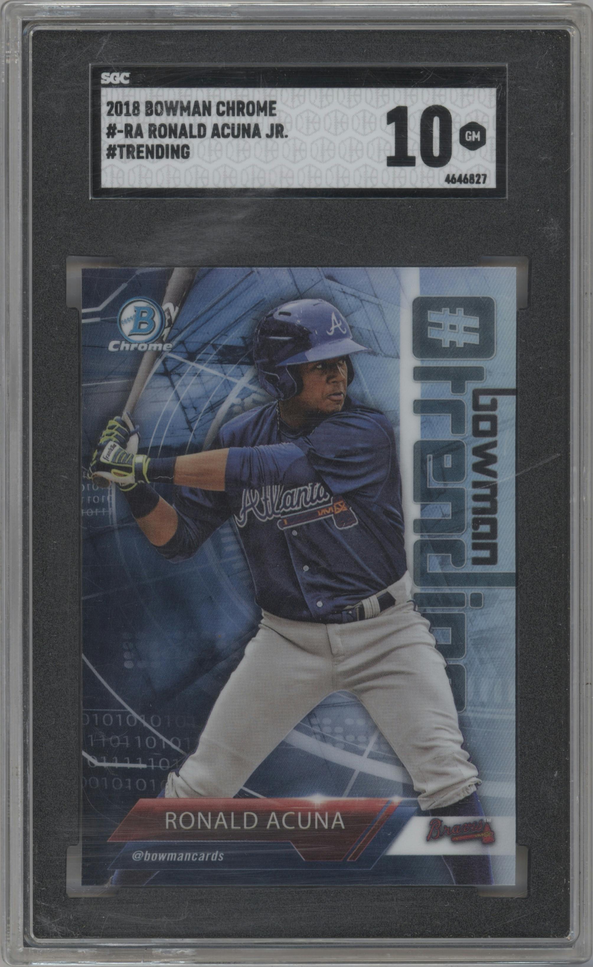 Ronald Acuna from the 2018 Bowman set graded by SGC and given an overall grade of 10.