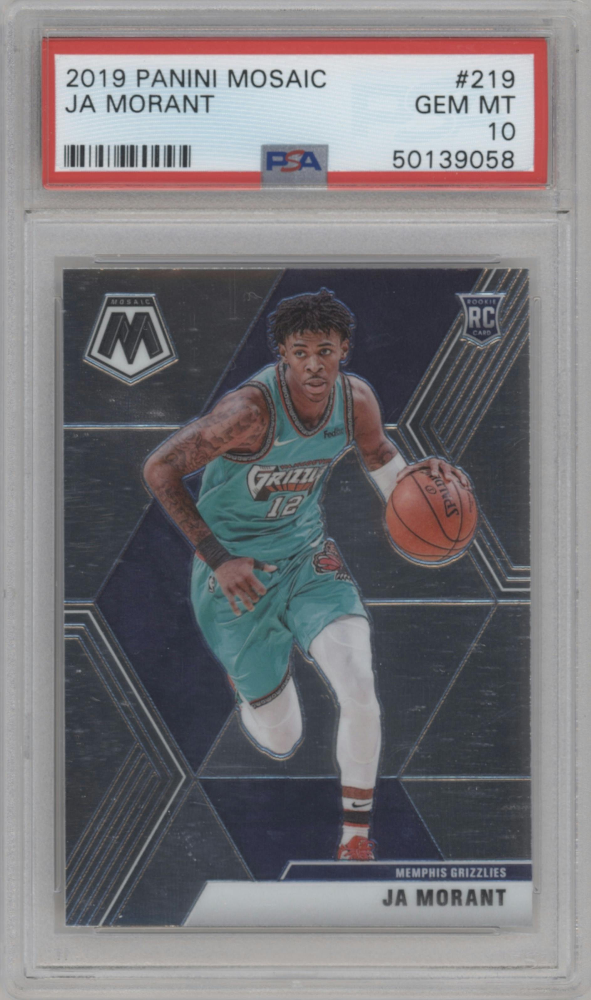 Ja Morant from the 2019-20 Panini Mosaic  set graded by PSA and given an overall grade of 10.