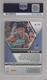 Ja Morant from the 2019-20 Panini Mosaic  set graded by PSA and given an overall grade of 10.