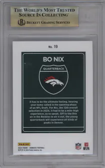 Bo Nix from the 2024 Donruss set graded by Beckett and given an overall grade of 9.5.