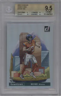 Bo Nix from the 2024 Donruss set graded by Beckett and given an overall grade of 9.5.