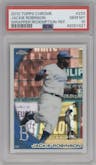 Jackie Robinson from the 2010 Topps Chrome set featuring a Refractor parallel graded by PSA and given an overall grade of 10.