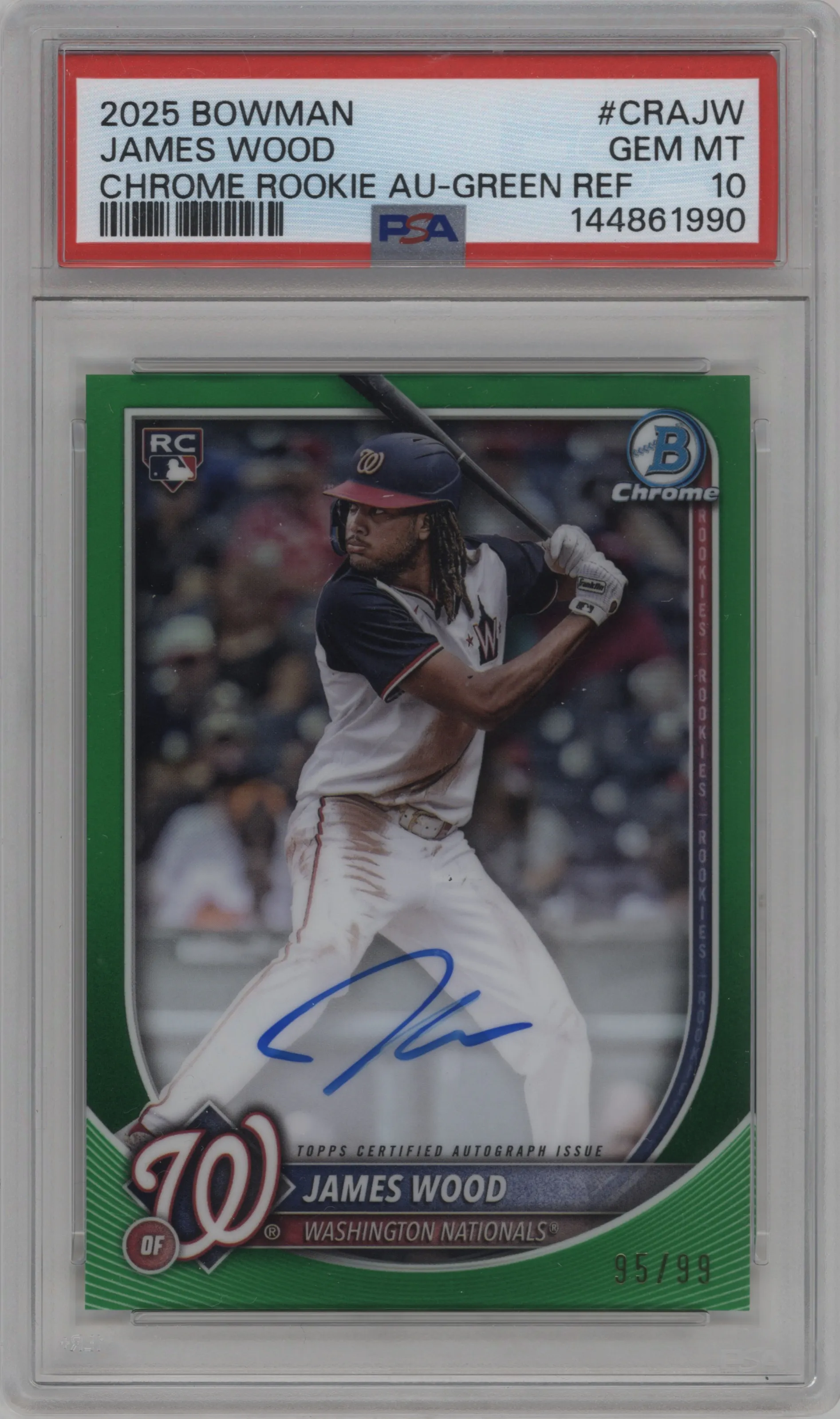 2025 Bowman Chrome Rke.Auto James Wood Green Refractor #CRA-JW PSA 10