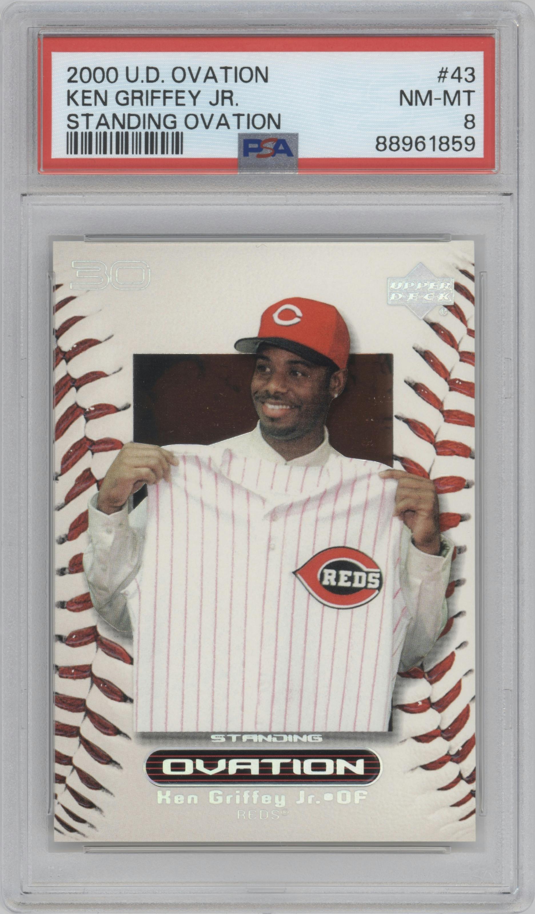 Ken Griffey Jr. from the 2000 Upper Deck Ovation set graded by PSA and given an overall grade of 8.