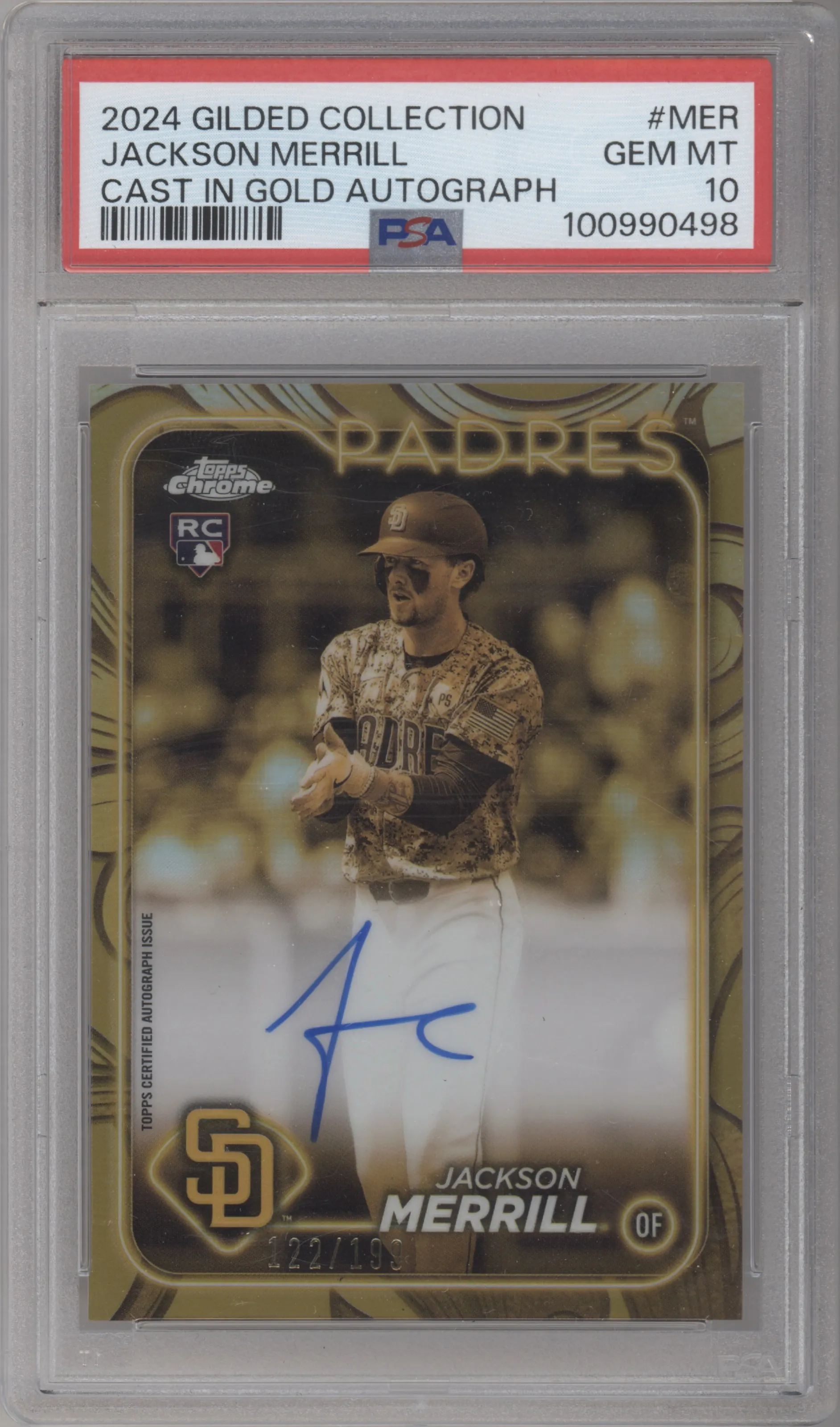2024 Topps Gilded Collection Chrome Cast in Gold Auto Jackson Merrill #GOLD-MER PSA 10