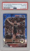 Tyler Herro from the 2019-20 Panini Hoops Premium Stock set featuring a Blue Cracked Ice parallel graded by PSA and given an overall grade of 10.
