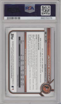 Jackson Holliday from the 2022 Bowman Draft set graded by PSA and given an overall grade of 10.