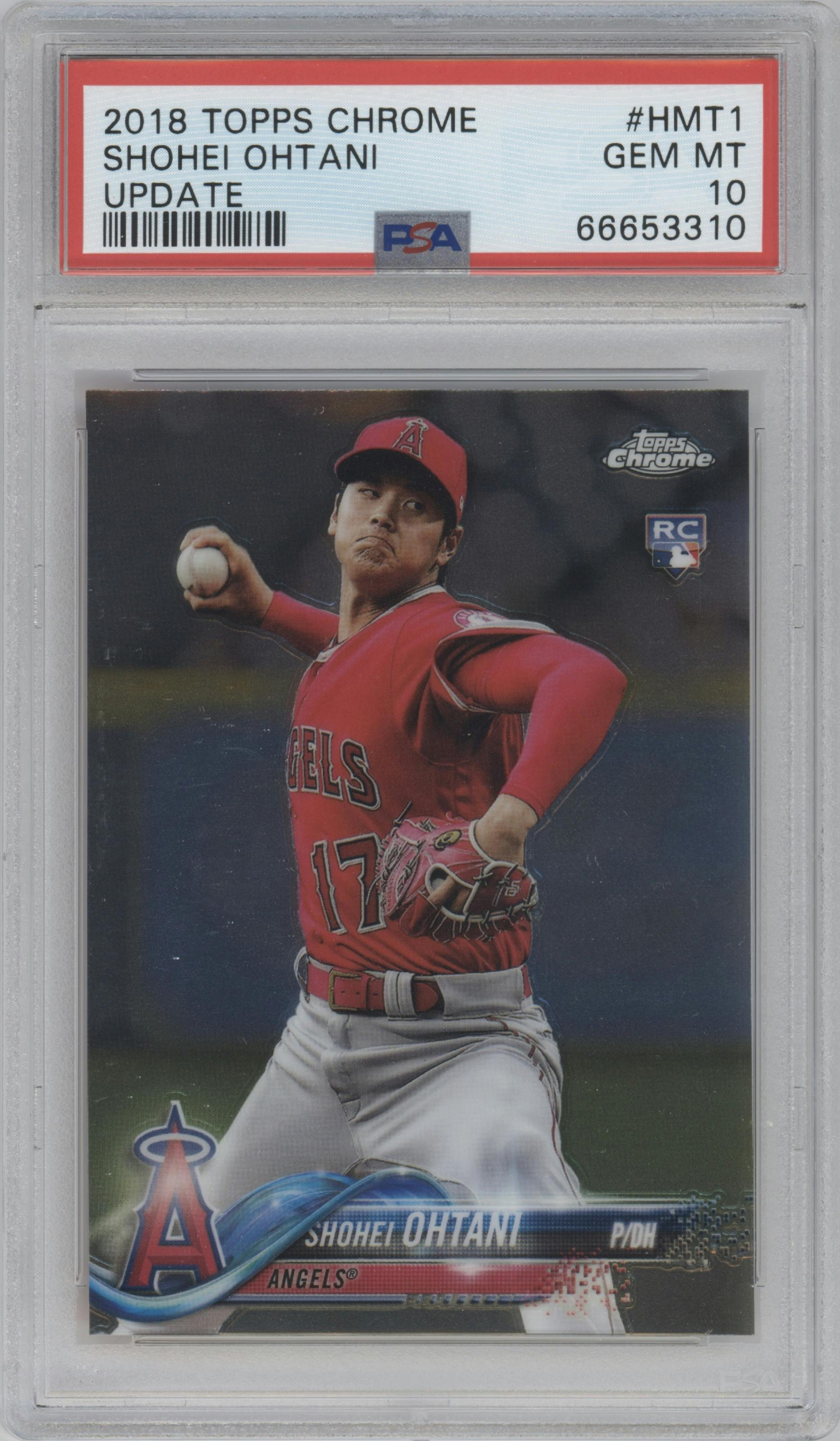 Shohei Ohtani from the 2018 Topps Chrome Update  set graded by PSA and given an overall grade of 10.