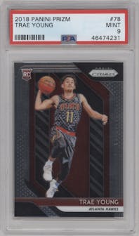 Trae Young from the 2018-19 Panini Prizm set graded by PSA and given an overall grade of 9.