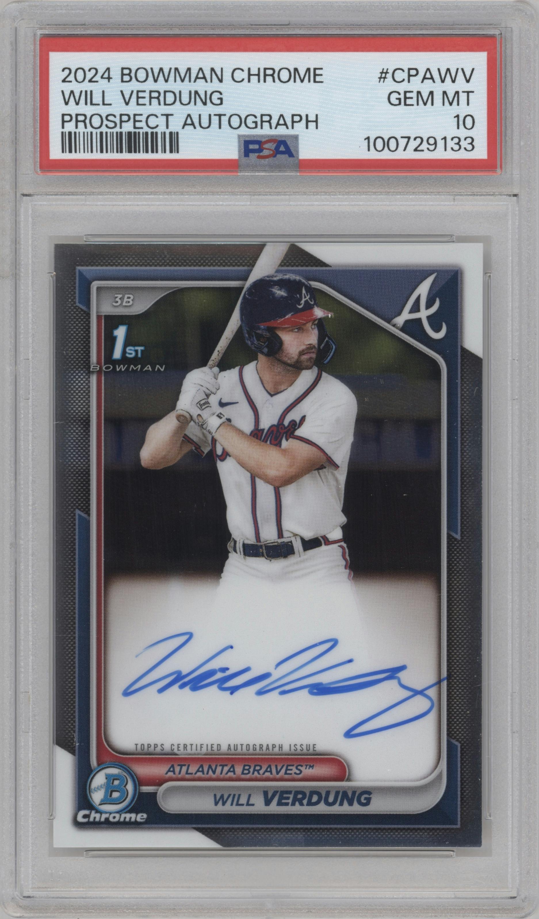 Will Verdung from the 2024 Bowman Chrome set graded by PSA and given an overall grade of 10.
