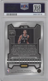 Victor Wembanyama from the 2023-24 Panini Prizm set featuring a Silver Prizm  parallel graded by PSA and given an overall grade of 10.