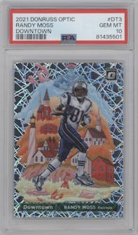 Randy Moss from the 2021 Panini Donruss Optic set graded by PSA and given an overall grade of 10.