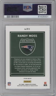 Randy Moss from the 2021 Panini Donruss Optic set graded by PSA and given an overall grade of 10.