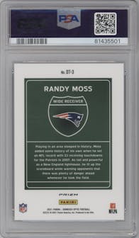 Randy Moss from the 2021 Panini Donruss Optic set graded by PSA and given an overall grade of 10.