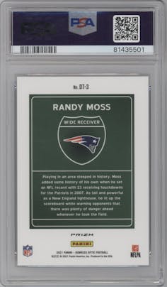 Randy Moss from the 2021 Panini Donruss Optic set graded by PSA and given an overall grade of 10.
