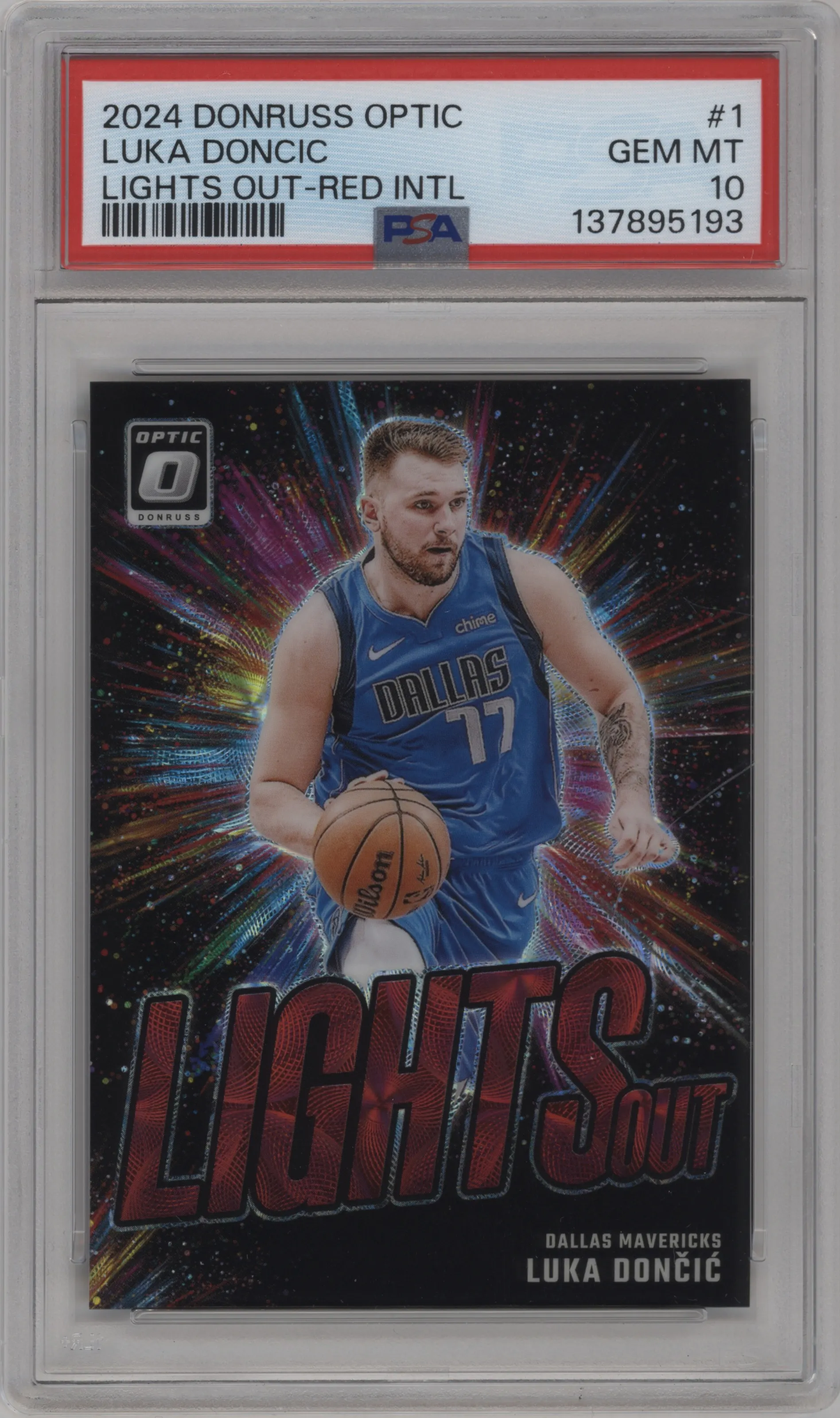 2024 Donruss Optic Lights Out Luka Doncic Red International #1 PSA 10