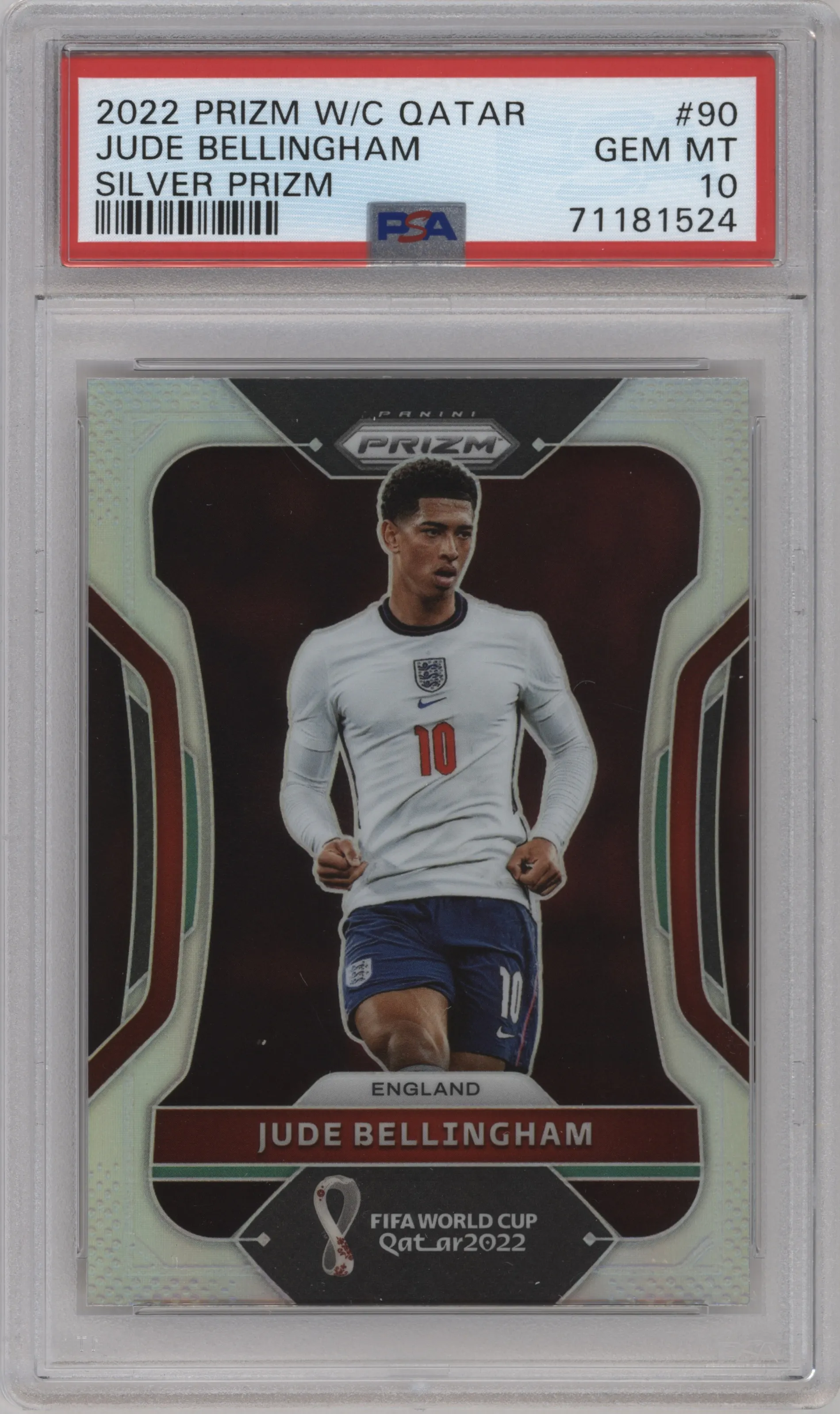 2022 Panini Prizm FIFA WC Qatar Jude Bellingham Silver Prizm #90 PSA 10