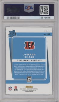 Ja'Marr Chase from the 2021 Panini Donruss Optic set featuring a Blue Scope parallel graded by PSA and given an overall grade of 10.