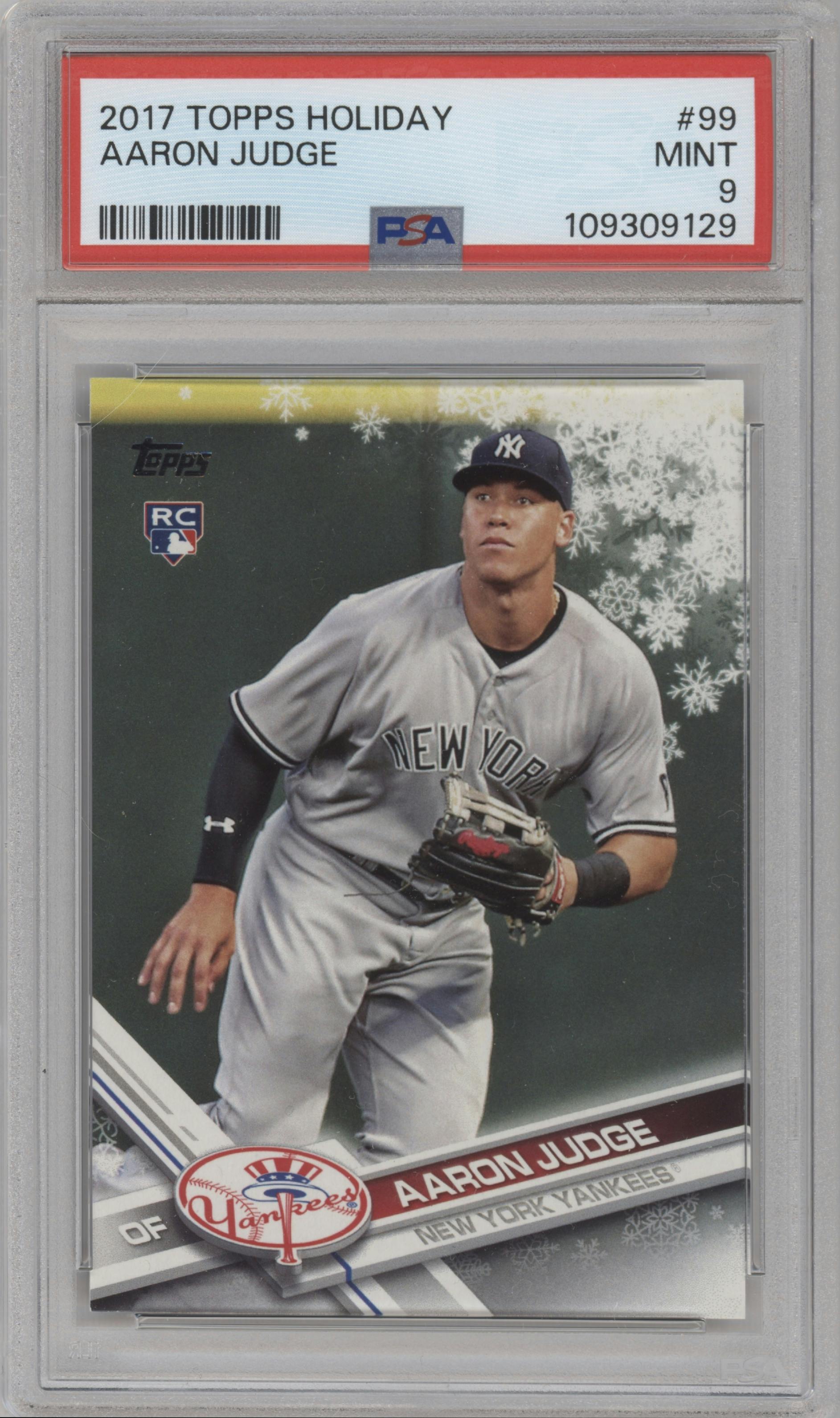 Aaron Judge from the 2017 Topps Holiday set graded by PSA and given an overall grade of 9.