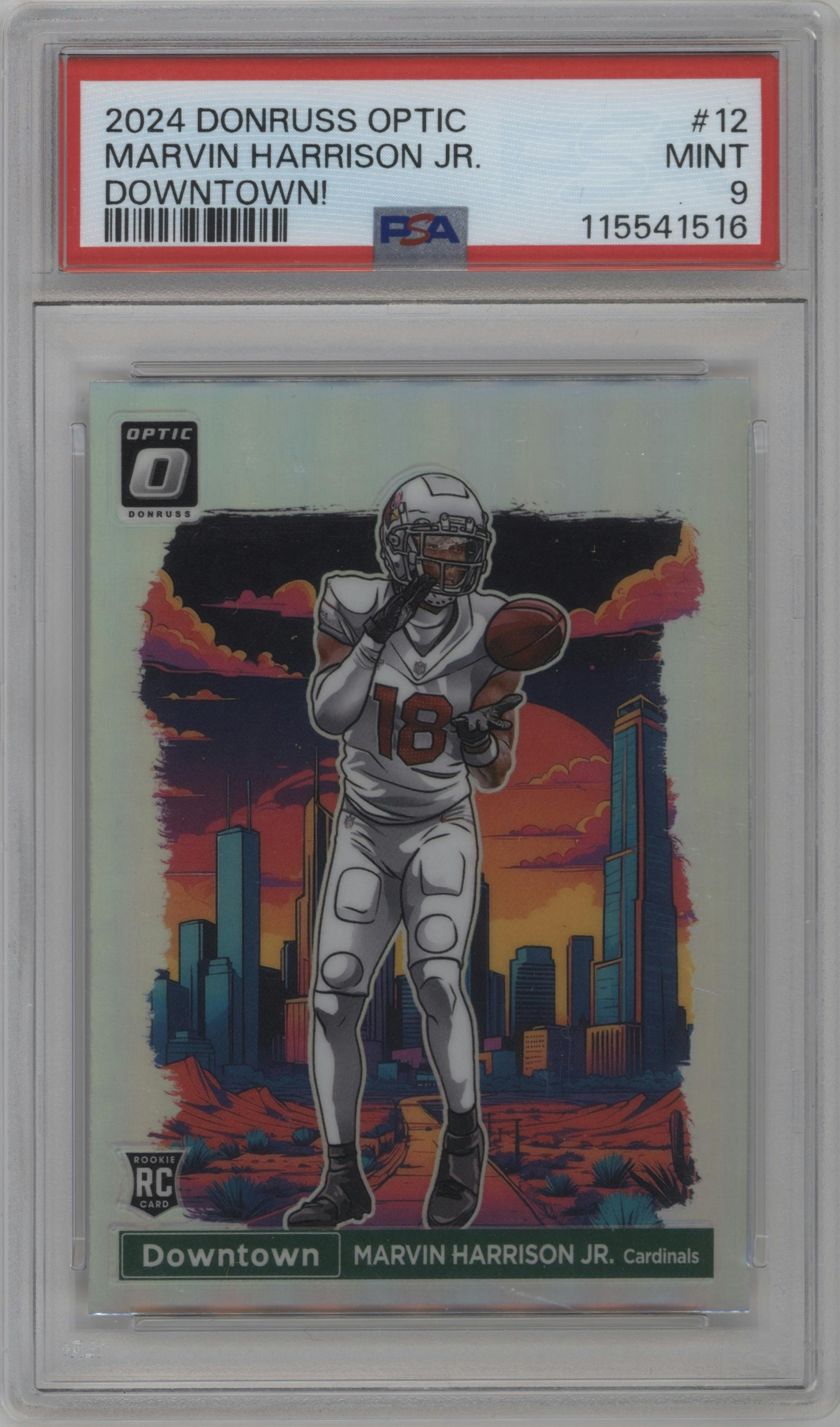 Marvin Harrison Jr. from the 2024 Donruss Optic set graded by PSA and given an overall grade of 9.