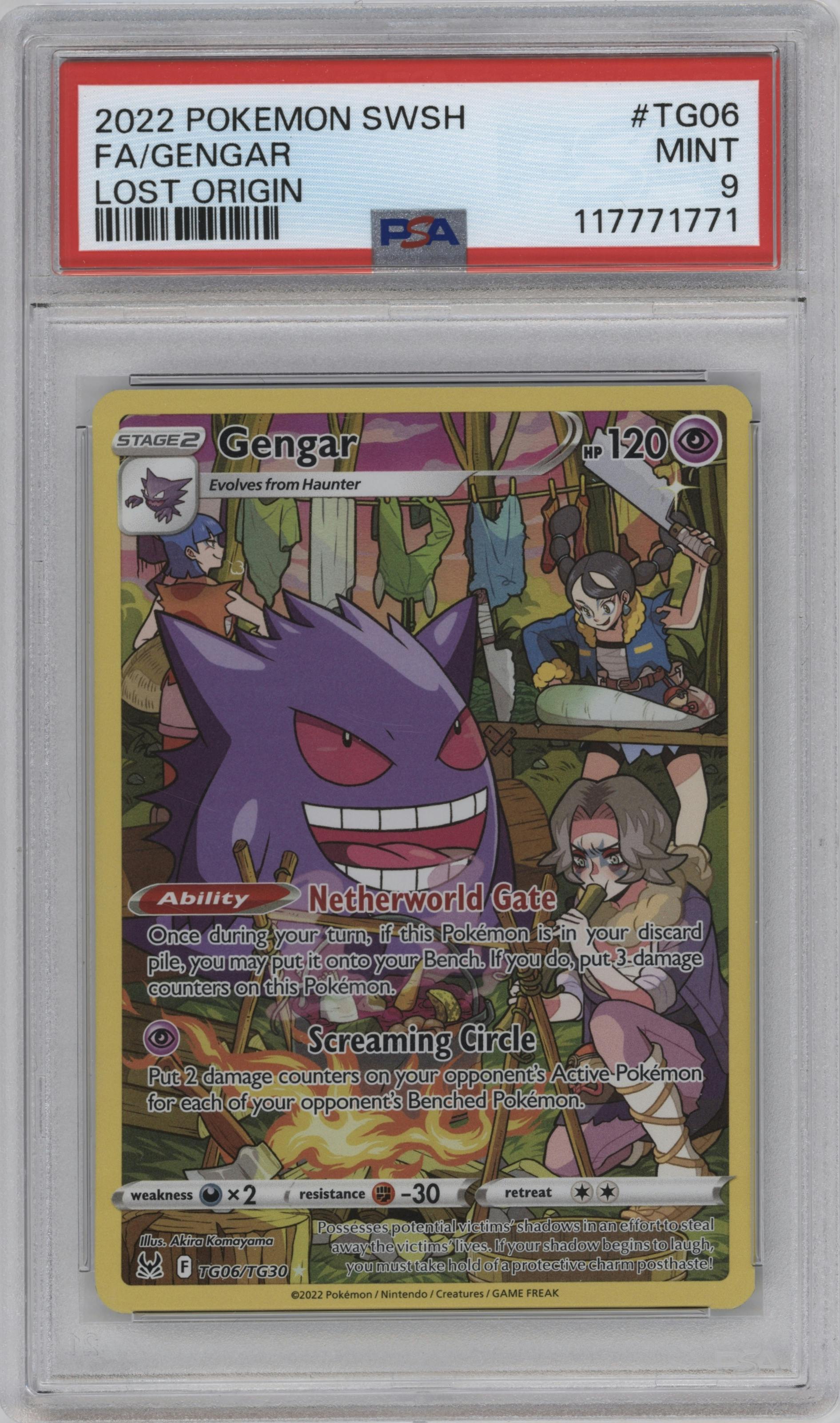 Gengar from the 2022 Pokemon SWSH set graded by PSA and given an overall grade of 9.