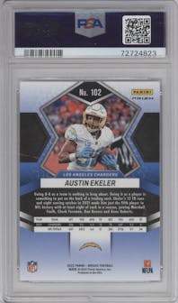 Austin Ekeler from the 2022 Panini Mosaic set featuring a Genesis parallel graded by PSA and given an overall grade of 10.