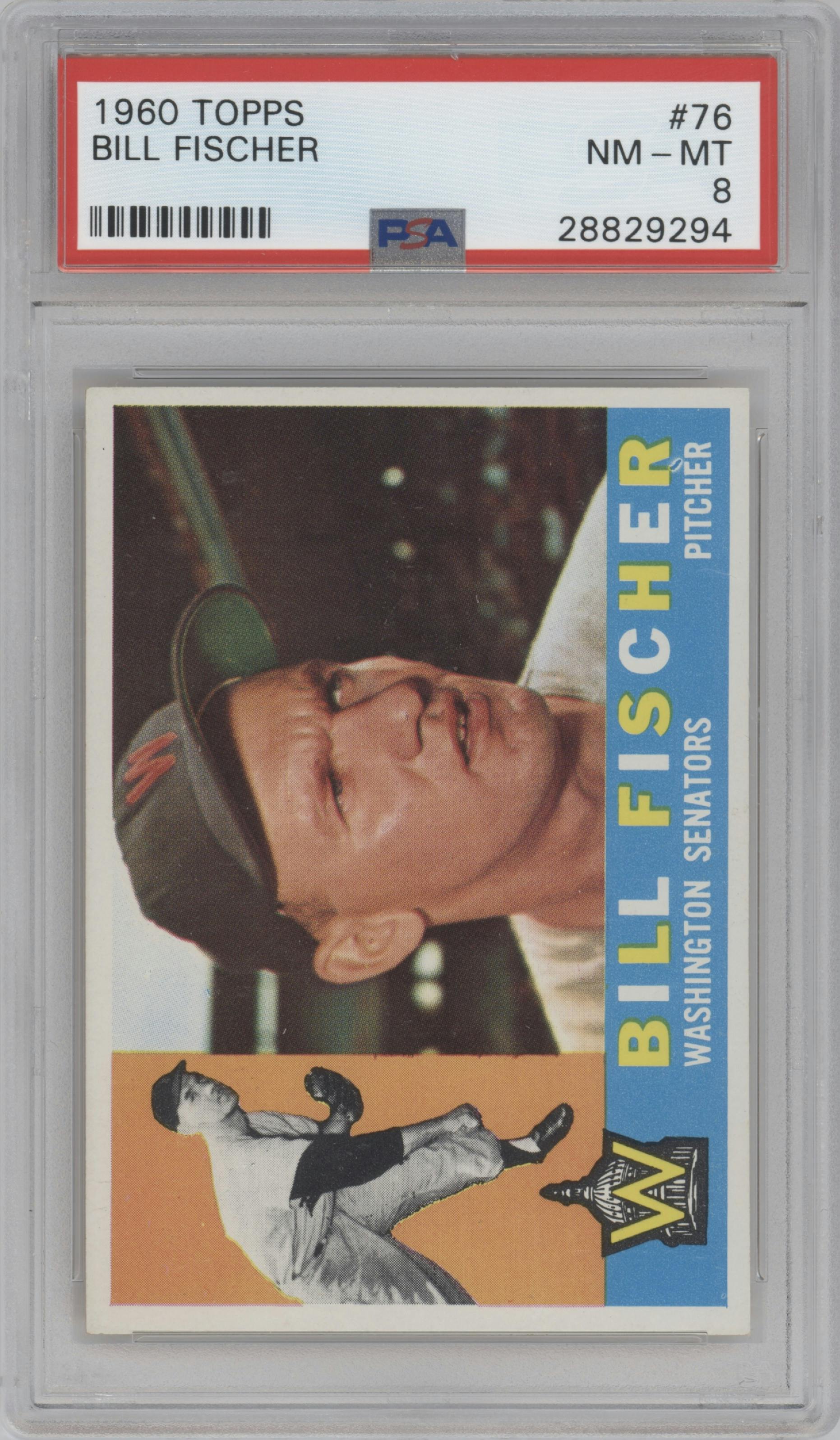 Bill Fischer from the 1960 Topps set graded by PSA and given an overall grade of 8.