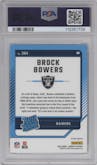 Brock Bowers from the 2024 Donruss set featuring a Football Emoji parallel graded by PSA and given an overall grade of 10.