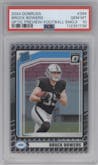 Brock Bowers from the 2024 Donruss set featuring a Football Emoji parallel graded by PSA and given an overall grade of 10.