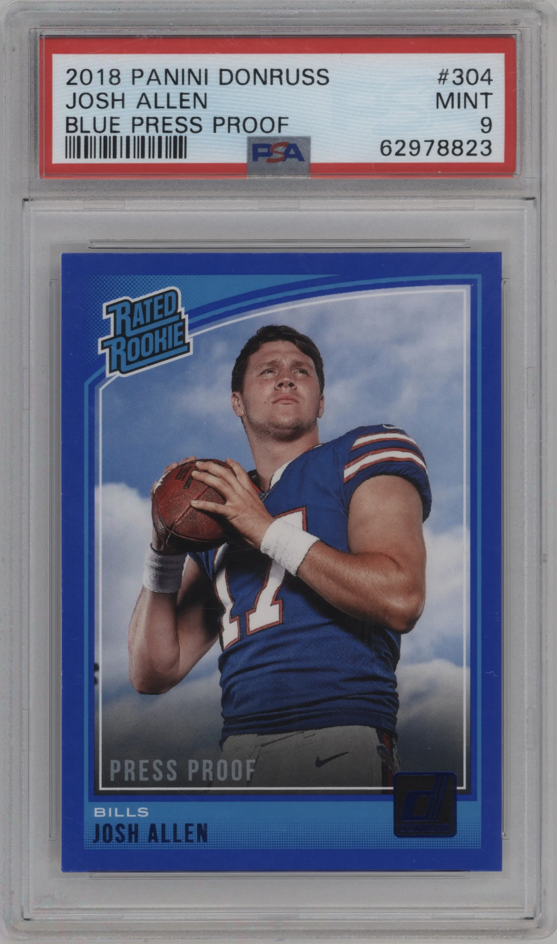 2018 Panini Donruss Rated Rookie Josh Allen Press Proof Blue #304 PSA 9