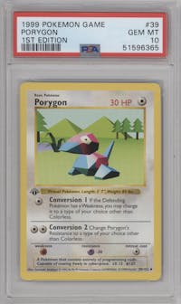 Porygon from the 1999 Pokemon set graded by PSA and given an overall grade of 10.