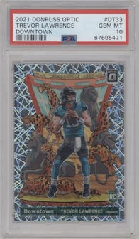 Trevor Lawrence from the 2021 Panini Donruss Optic set graded by PSA and given an overall grade of 10.