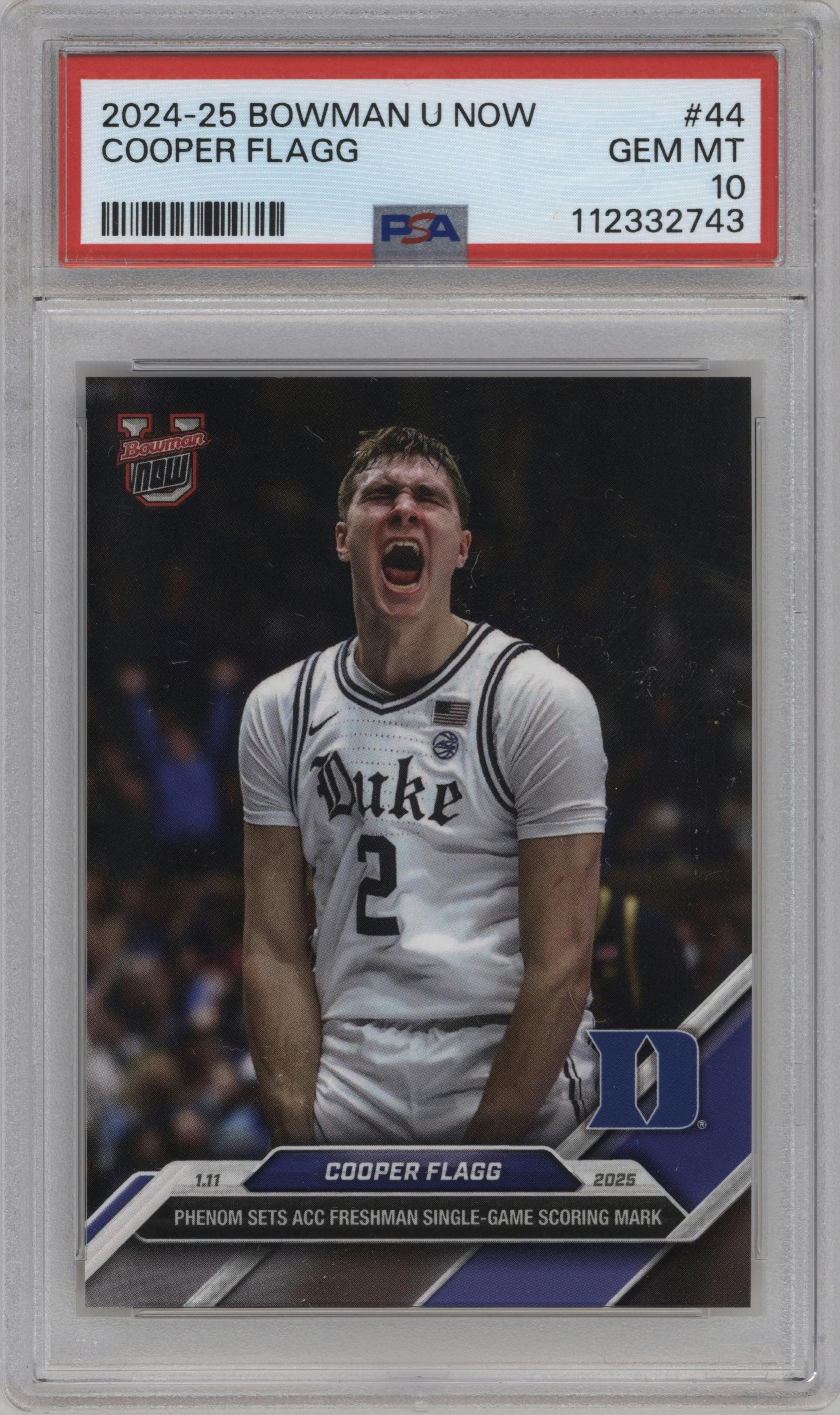 Cooper Flagg from the 2024-25 Bowman U Now set graded by PSA and given an overall grade of 10.