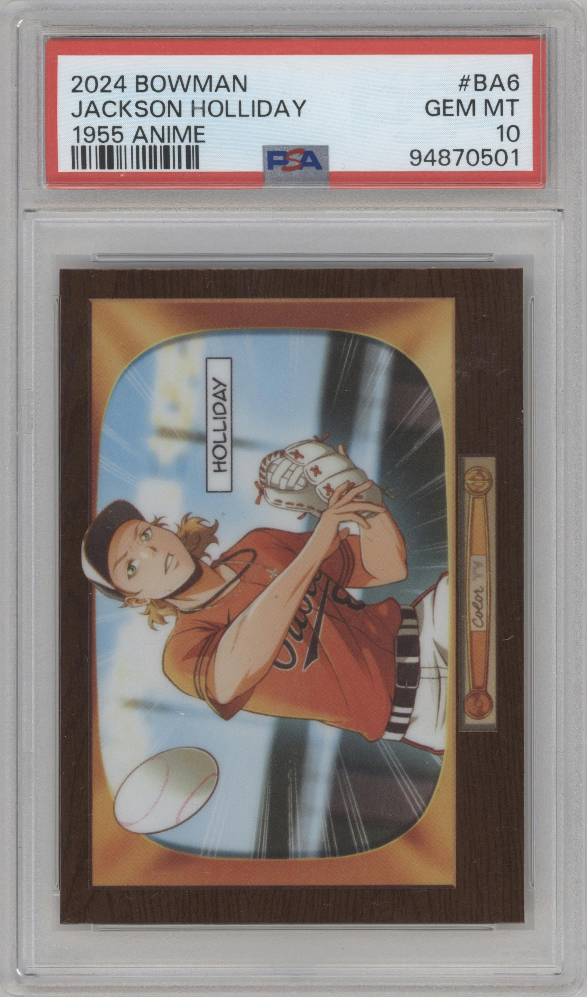 Jackson Holliday from the 2024 Bowman set graded by PSA and given an overall grade of 10.