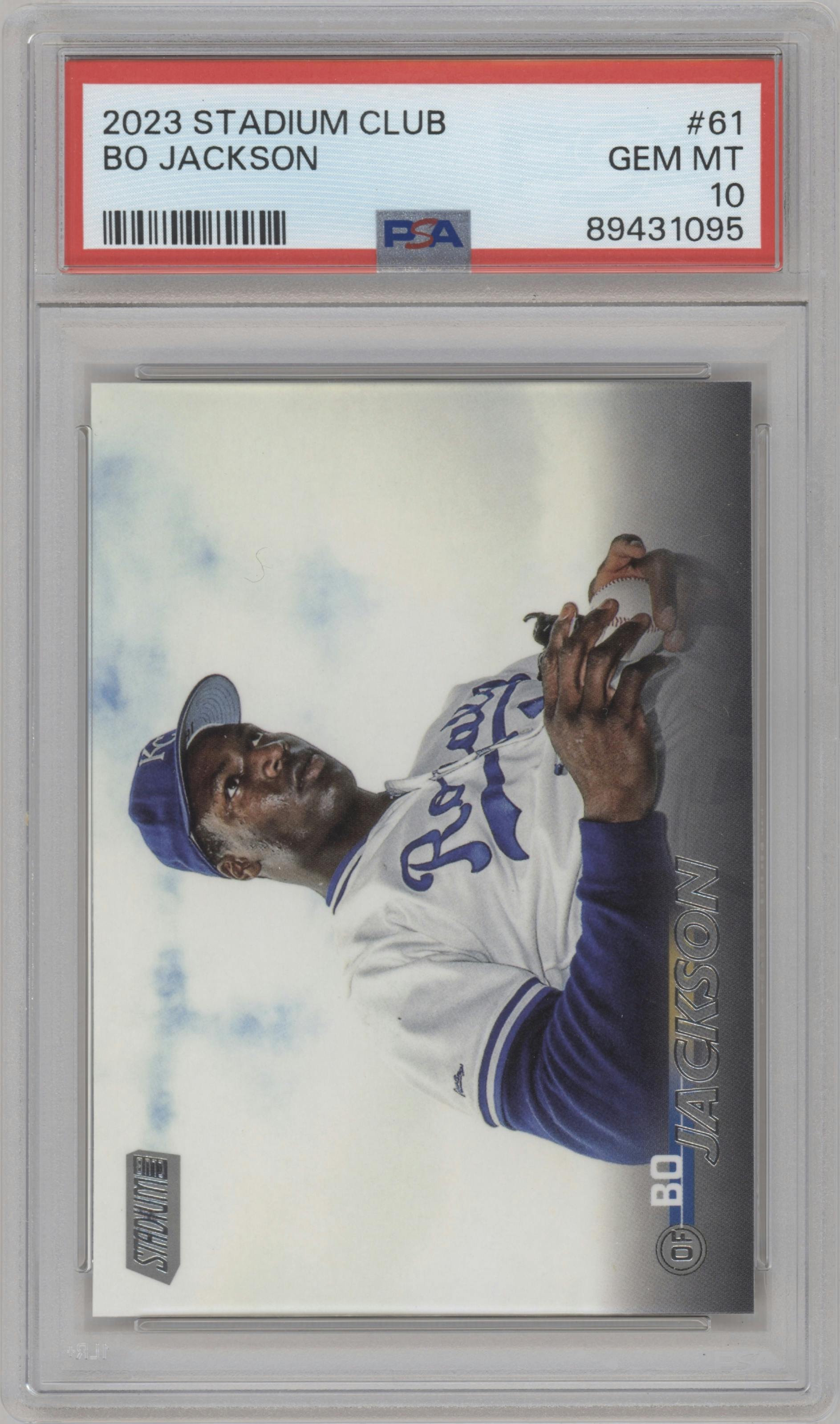 Bo Jackson from the 2023 Topps Stadium Club set graded by PSA and given an overall grade of 10.