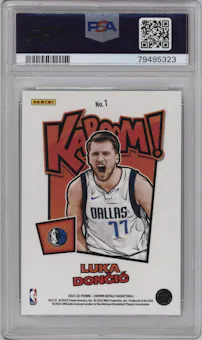 Luka Doncic from the 2021-22 Crown Royale set graded by PSA and given an overall grade of 10.