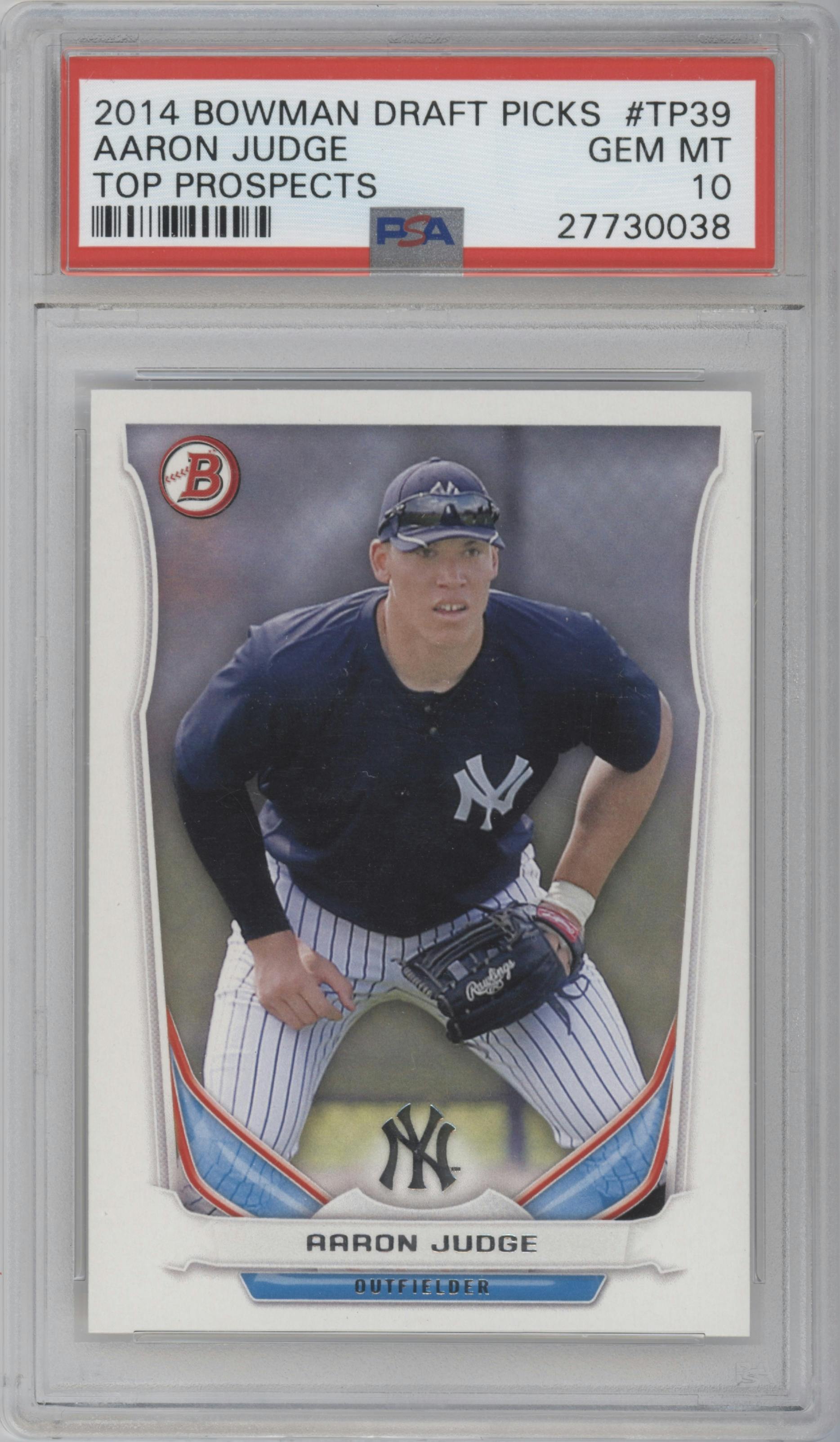 Aaron Judge from the 2014 Bowman Draft  set graded by PSA and given an overall grade of 10.