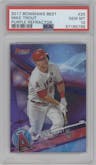 Mike Trout from the 2017 Bowman’s Best set featuring a Purple Refractor parallel graded by PSA and given an overall grade of 10.