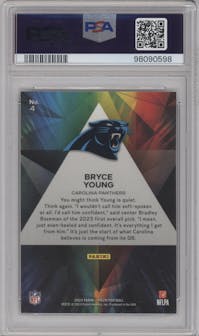 Bryce Young from the 2023 Panini Prizm set graded by PSA and given an overall grade of 10.