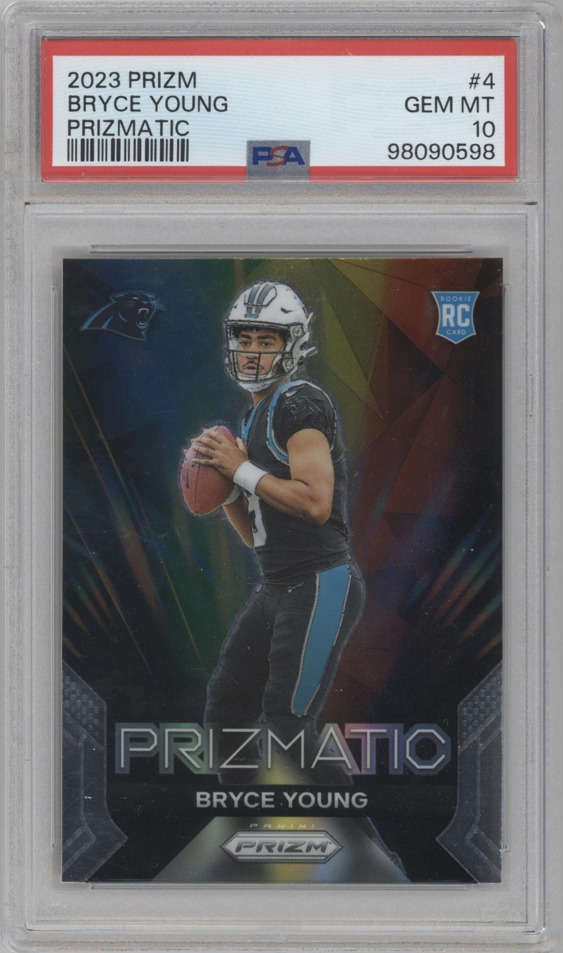 Bryce Young from the 2023 Panini Prizm set graded by PSA and given an overall grade of 10.