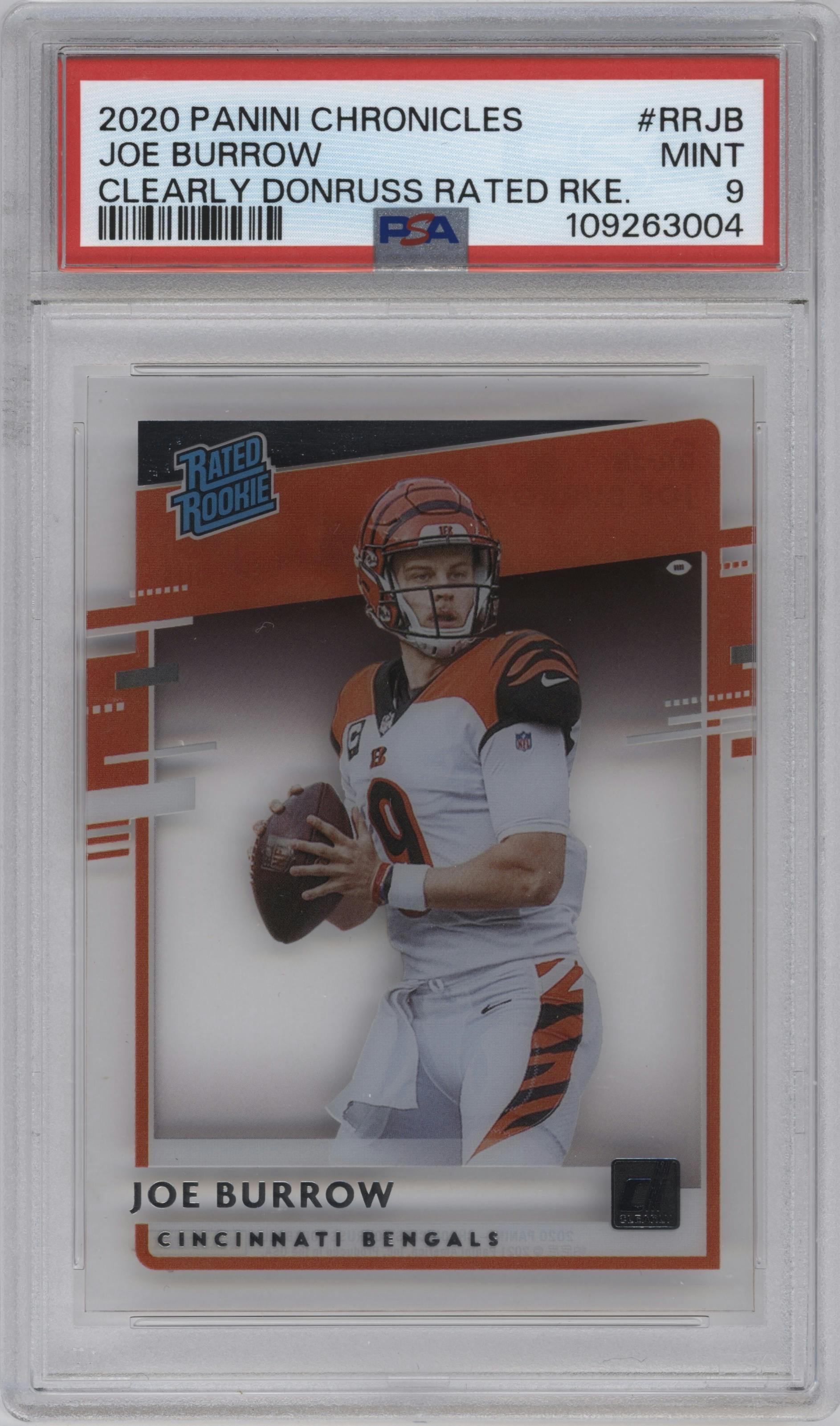 Joe Burrow from the 2020 Panini Chronicles set graded by PSA and given an overall grade of 9.
