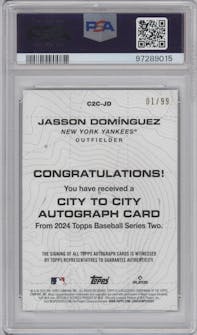 Jasson Dominguez from the 2024 Topps  set graded by PSA and given an overall grade of 10.