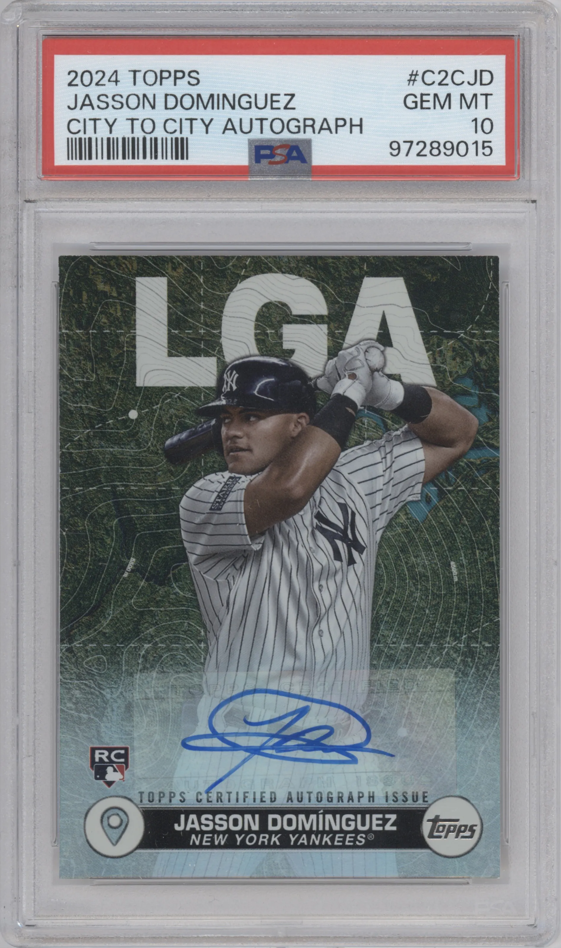 Jasson Dominguez from the 2024 Topps  set graded by PSA and given an overall grade of 10.