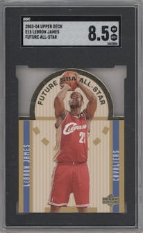 LeBron James from the 2003-04 Upper Deck set graded by SGC and given an overall grade of 8.5.
